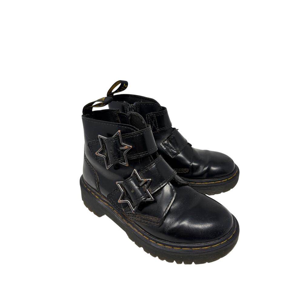 Dr. Martens girls Junior Devon Bex Leather Ankle Boots star buckles 13 black